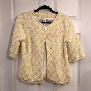 Yellow and White Cropped Tweed Jacket